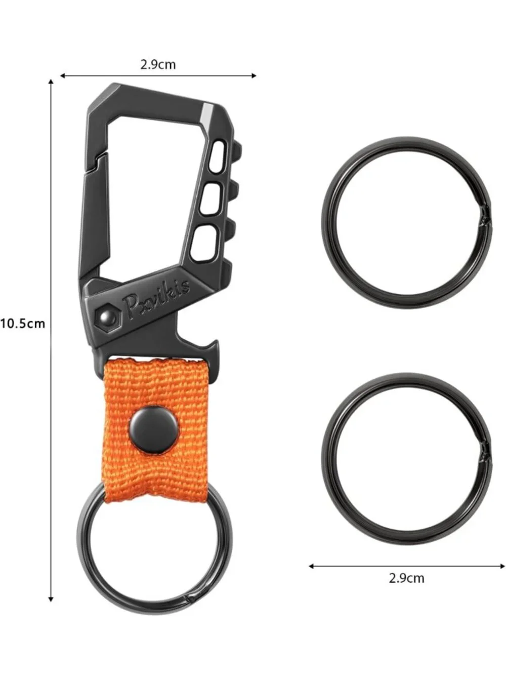 Heavy-Duty Metal Carabiner Keychain Clip with Bottle Opener & Lanyard Ring